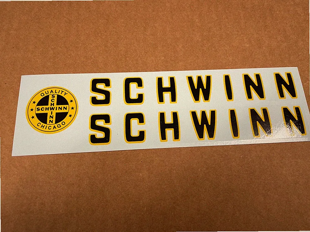 Black & Yellow SCHWINN BMX Road Bike Lightweight Bicycle Down Tube Decal Set