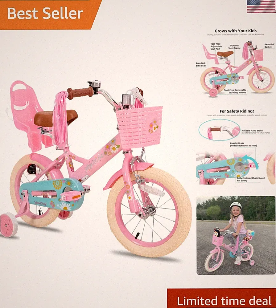 Little Daisy Kids Bike for Girls Boys Ages 2-7 , 12 14 16 Inch Girls Bikes wi...