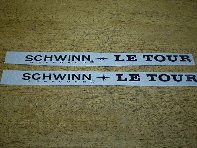 Schwinn Approved Black Le Tour Bicycle Down Tube Decal Set