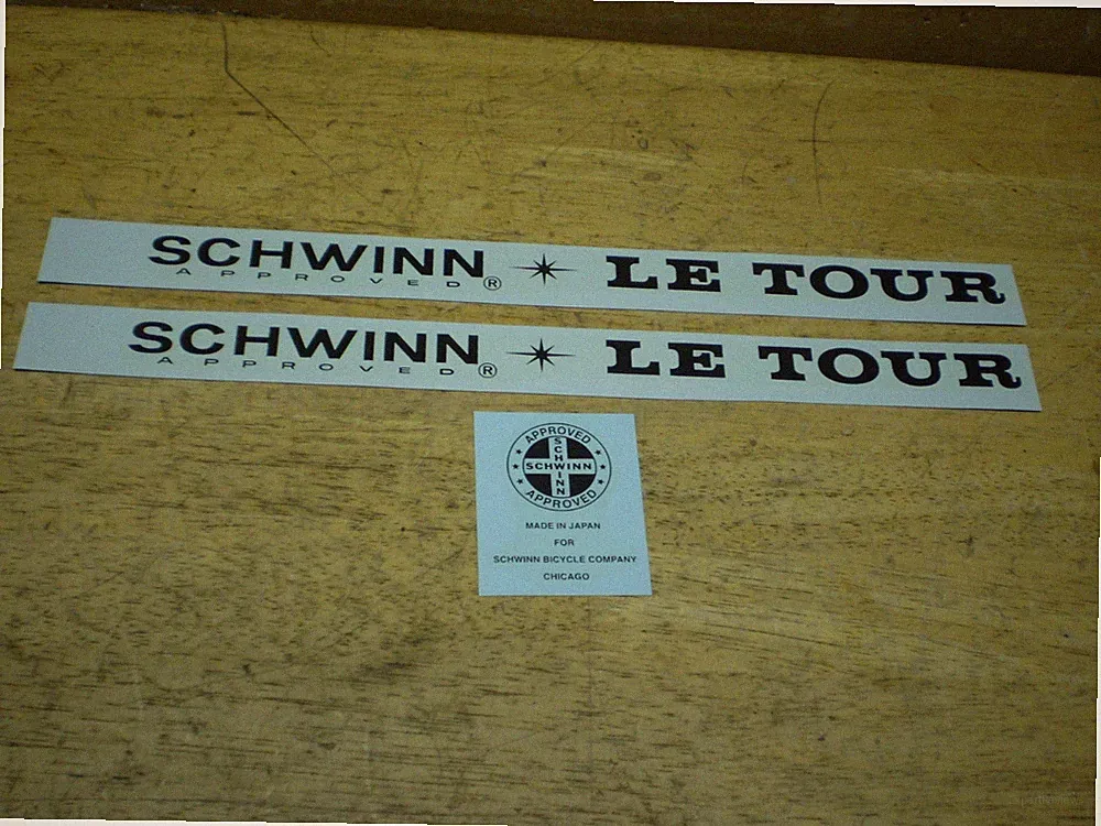 Schwinn Approved Black Le Tour Bicycle Down Tube & Seat Tube Decal Set