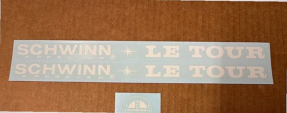 Schwinn Approved White Le Tour Bicycle Down Tube Decal Only